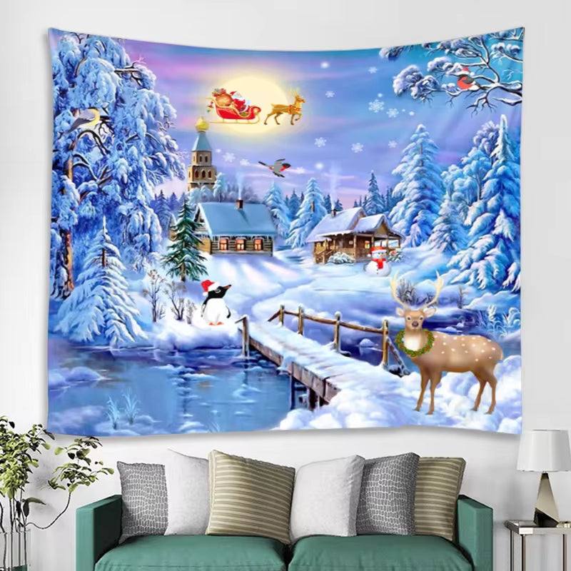 Christmas Tapestry Wall Mounted Christmas Home Decoration Christmas Castle Print Large Size Tapestry