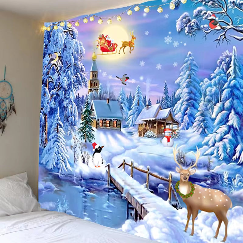 Christmas Tapestry Wall Mounted Christmas Home Decoration Christmas Castle Print Large Size Tapestry