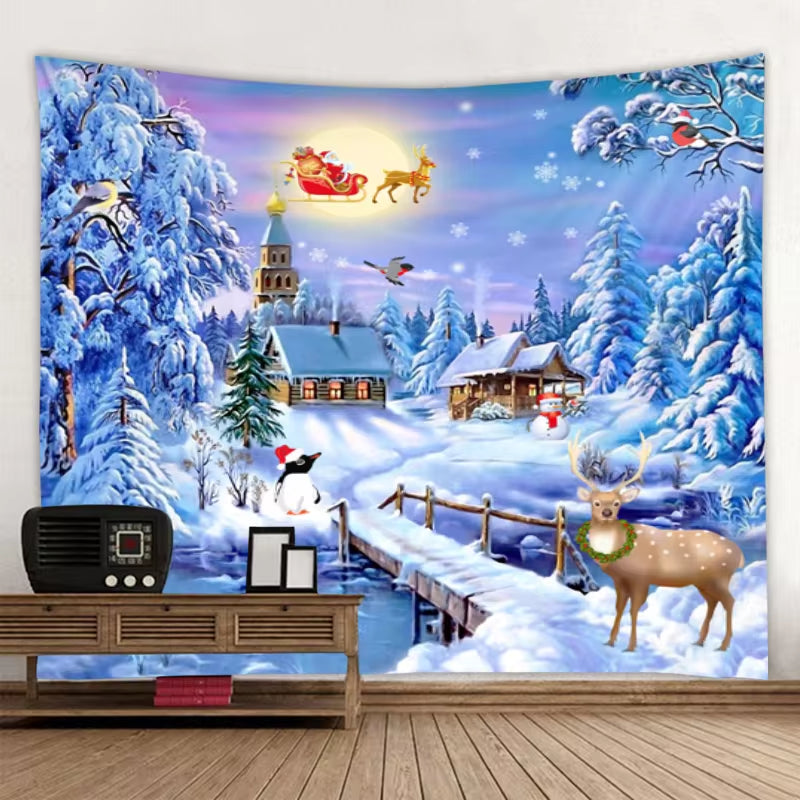 Christmas Tapestry Wall Mounted Christmas Home Decoration Christmas Castle Print Large Size Tapestry