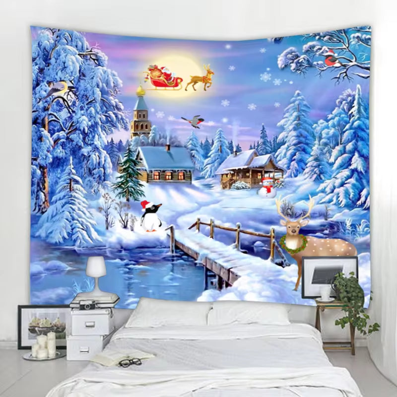 Christmas Tapestry Wall Mounted Christmas Home Decoration Christmas Castle Print Large Size Tapestry